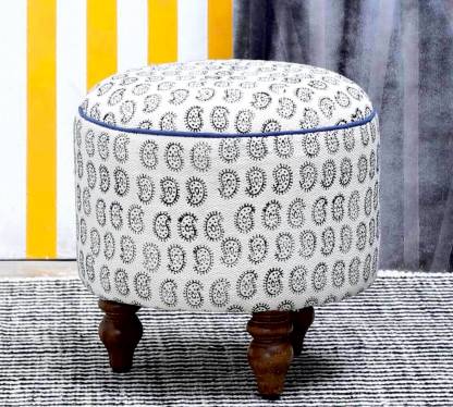 Wooden Frame Base Printed Round Shape Pouffe