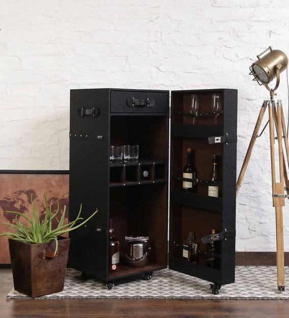 Wooden Bar Cabinet with Caster Wheel Base